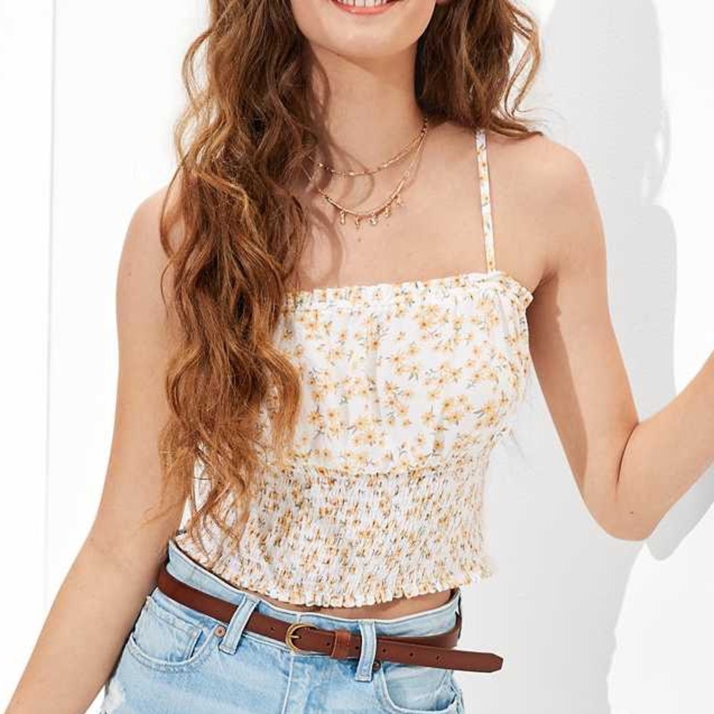 American Eagle Yellow Floral Smocked Tank